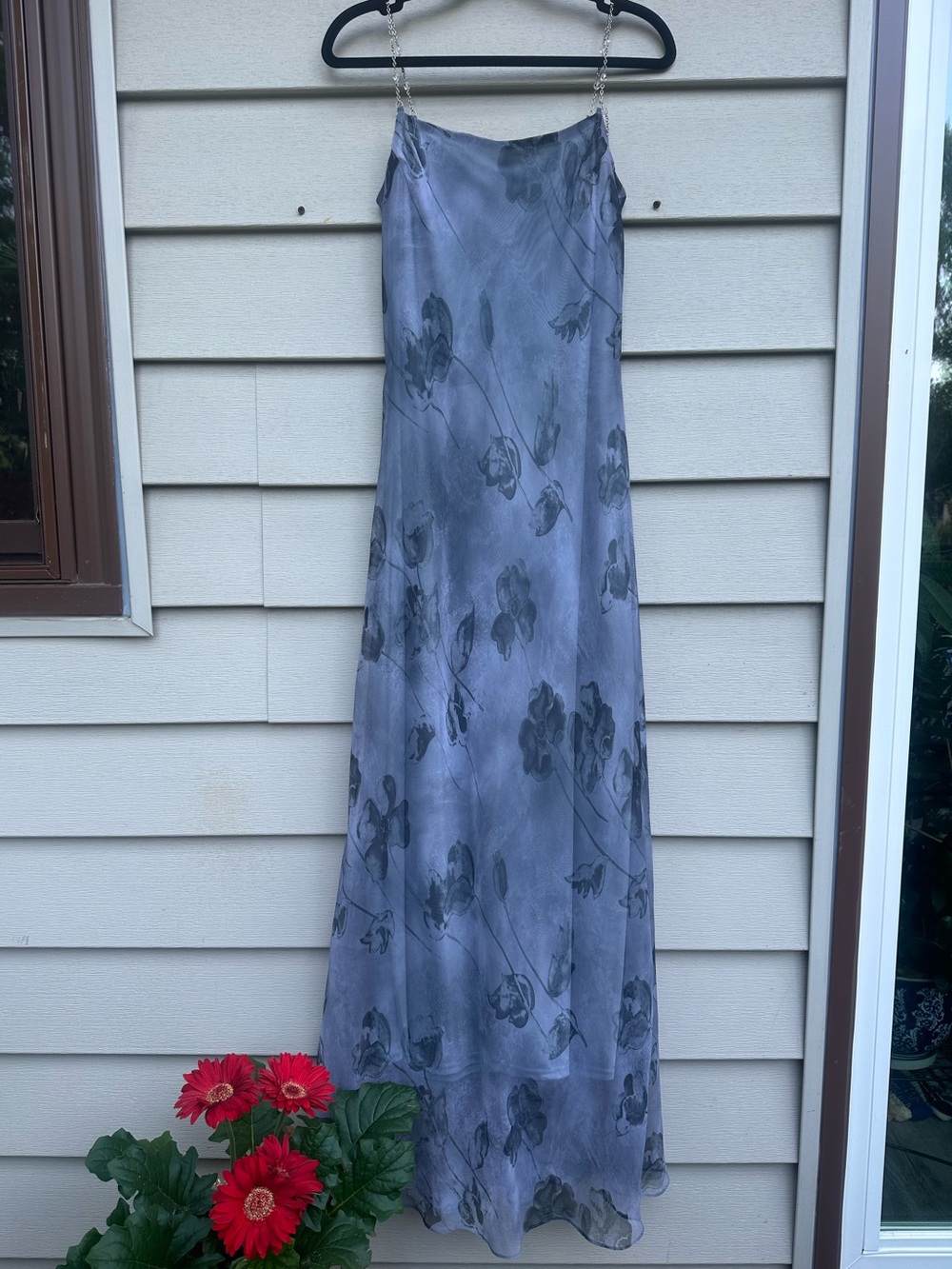 Vintage 90s Scott McClintock Whimsigoth Floral Midi Dress Gown Size 6 Grey Blue